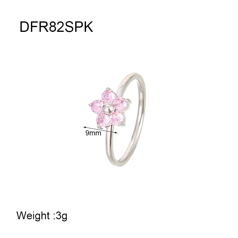 Dainty 14k Gold Plated Stainless Steel Cubic Zirconia Floral Ring for Women Waterproof Flower Texture Stackable Ring Party Gift