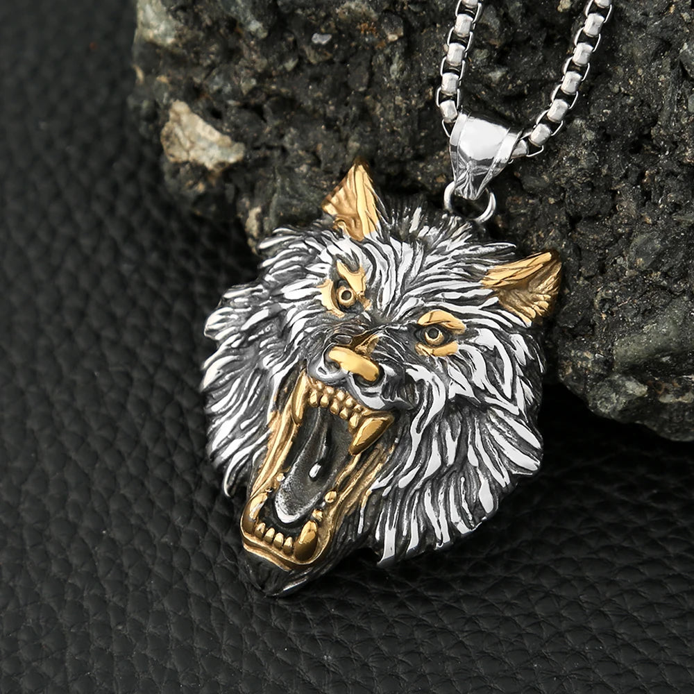 Vintage Nordic Mythology Odin Wolf Pendant Necklace For Men Stainless Steel Viking Fenrir Necklaces Amulet Jewelry Dropshipping