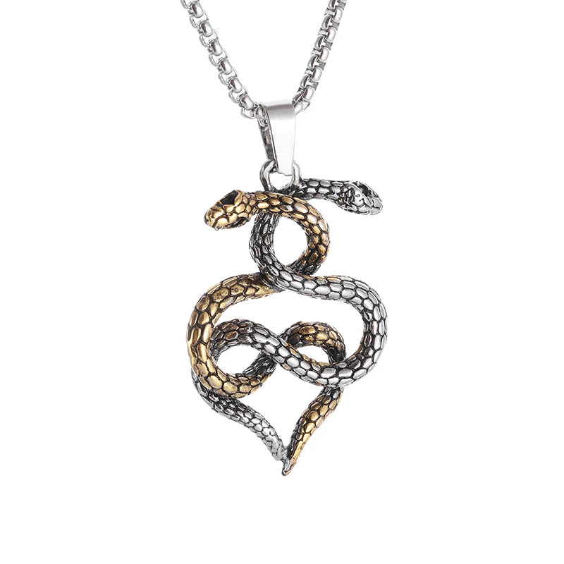 Collier avec pendentif en forme de serpent à deux têtes, style punk rétro, pour homme et femme, mode rock, hip-hop, cyclisme, fête, bijoux nordiques, cadeau