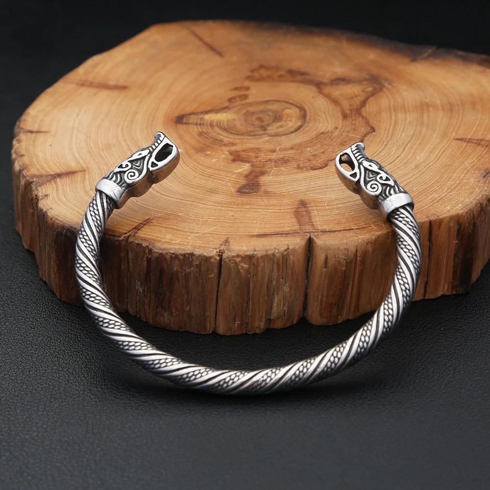 Nordic Viking Stainless Steel Dragon Head Bracelets Punk Vintage Fashion Opening Cuff Animal Bangles Amulet Jewelry Wholesale