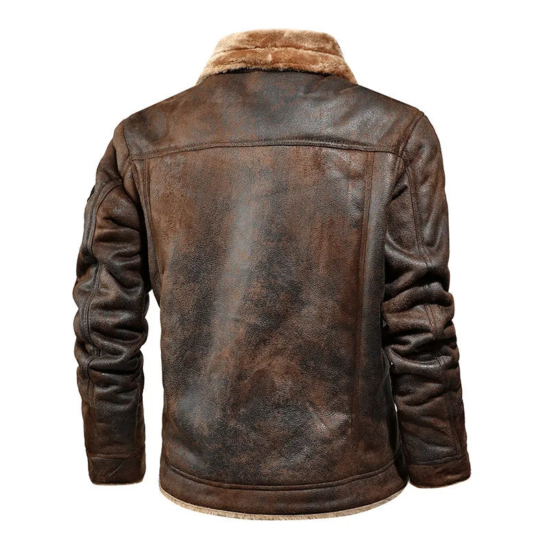 Men Autumn Winter Leather Bomber Jacket Zipper Motorcycle Faux Fur Coat Male Thicken Fleece Pilot Black Brown Pu Leather Coats