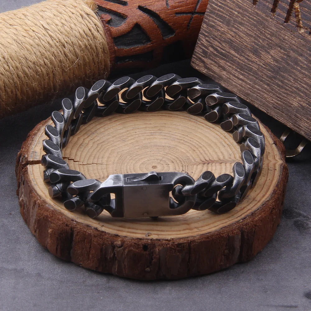 Pulsera vintage negra para hombre, de acero inoxidable, con cadena de eslabones cubanos, estilo hip hop, hecha a mano, joyería al por mayor con caja como regalo para hombre