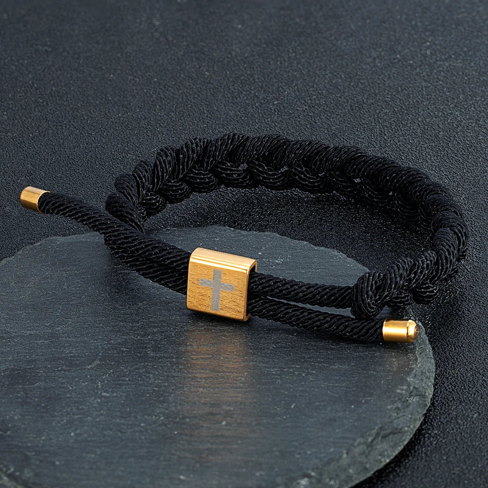 MKENDN Stainless Steel Square Cross Bracelet Men Women Creative Shoelace Bracelet Handmade Woven Emergency Survival Rope Jewelry