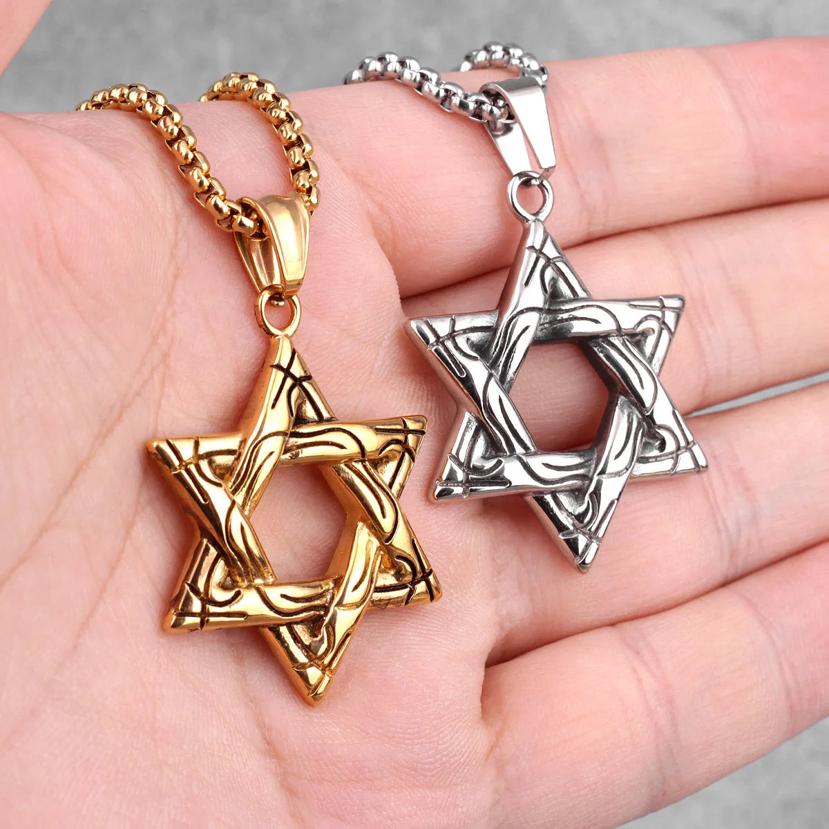 Judaism Hexagram Stainless Steel Men Necklaces Pendants Chain Punk Trendy for Boyfriend Male Jewelry Creativity Gift Wholesale