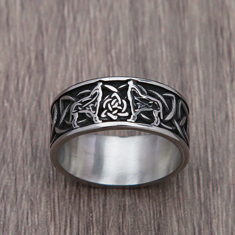 Vintage Viking Nordirland Celtics Knot Wolf Ring für Männer Frauen Edelstahl Nordische Ringe Modeschmuck Geschenk Größe 7-12