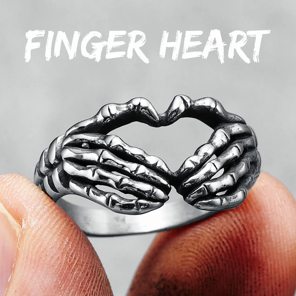 Finger Heart Rings 316L Stainless Steel Gothic Skeleton Men Women Ring Rock Punk Party for Biker Rider Couples Jewelry Best Gift