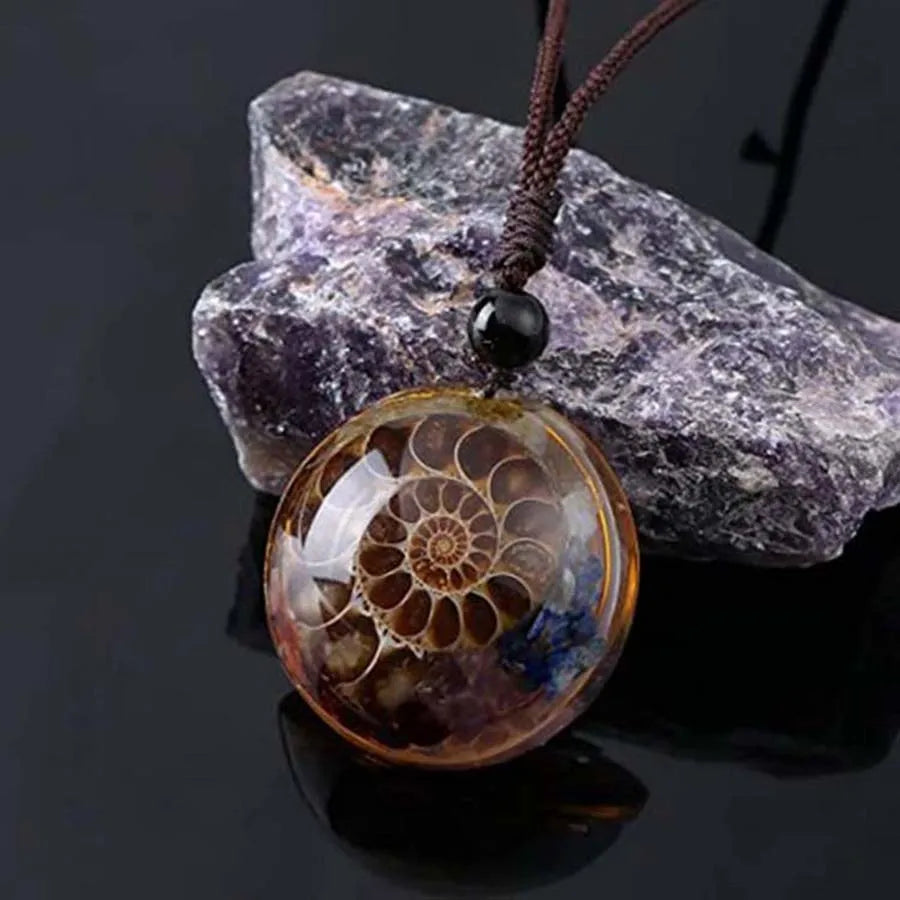 Natural Healing Crystal 7 Chakra Reiki Round Circle Shape Ammonite Resin Chip Stone Pendant Necklace Women Men Christmas Gifts