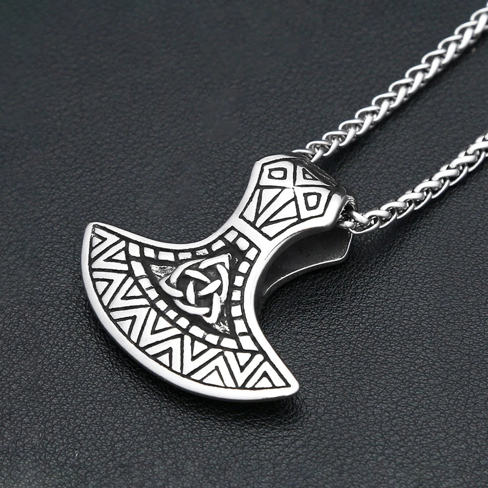 Vintage Viking Axe Head Thors Hammer Pendant Necklaces Stainless Steel Norse Odin Charm Men's Necklace Scandinavian Jewelry Gift