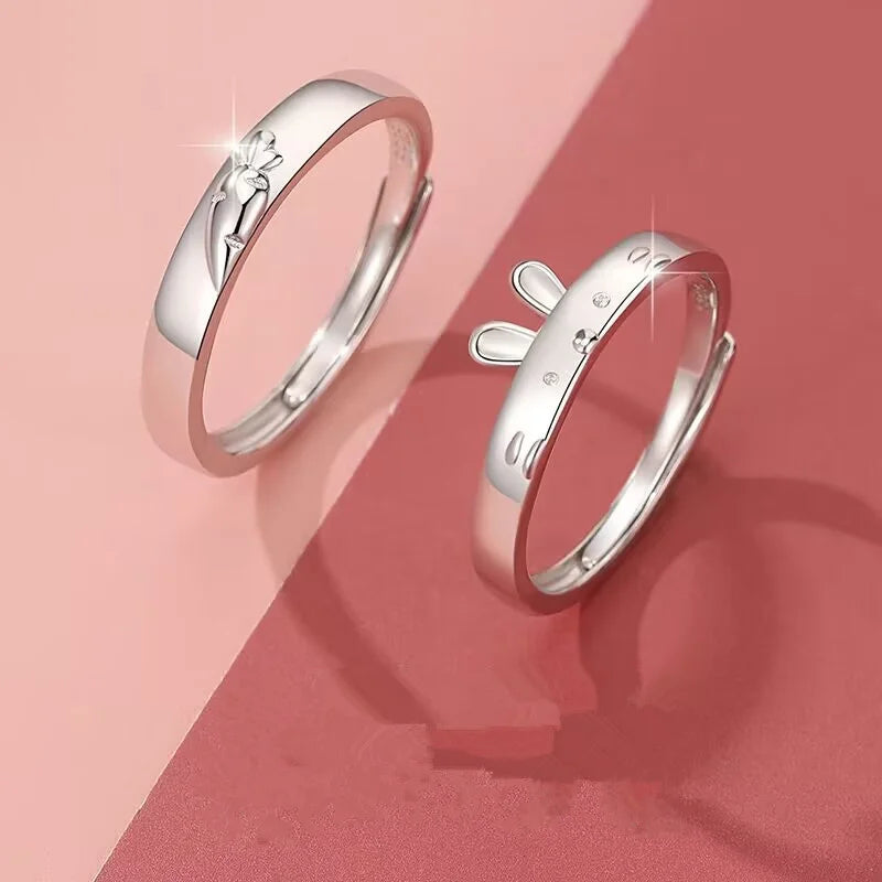 Cute Carrot Rabbit Pattern Ring Set Adjustable Female Trendy 925 Sterling Silver Ring For Lady Index Finger Accessories