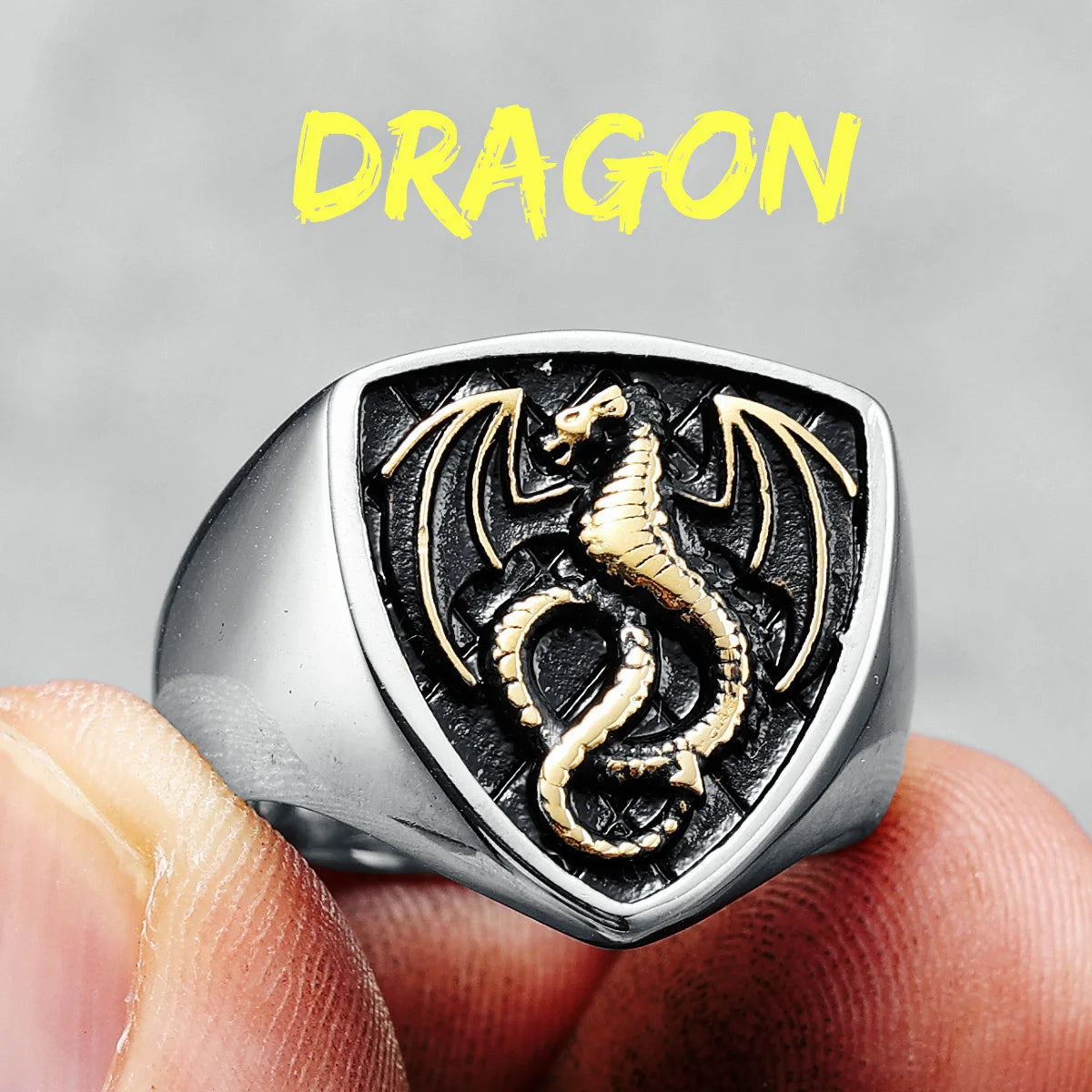 Dragon Shield Ring 316L Stainless Steel Men Rings Rock Punk Norse Myth for Biker Male Boyfriend Jewelry Best Creative Retro Gift