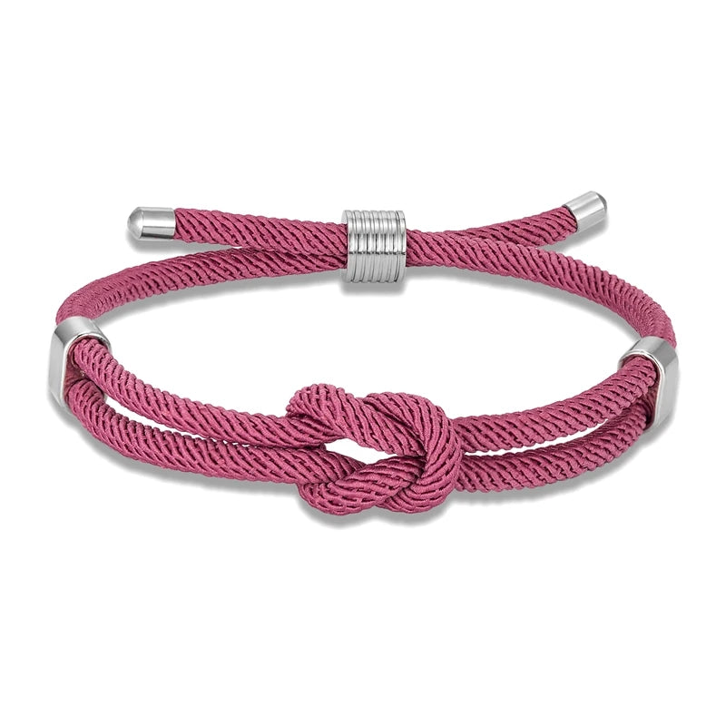 MKENDN Fashion Couple Adjustable Thread Rope Bracelet Stainless Steel Minimalist Mens Women Red Concentric knot Lover Jewelry