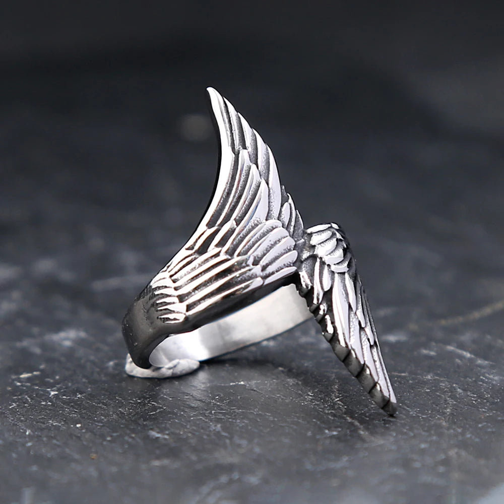 Anillos únicos de doble pluma vintage de acero inoxidable 316L, anillo de motociclista punk con diseño de animal para hombres y niños, joyería de moda, regalos, triangulación de envío