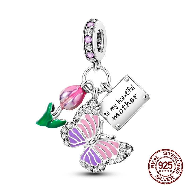 Hot Sale 100% 925 Sterling Silver Charm Flower Butterfly Bead Fit Original Pandora Charms Bangles Making For Women DIY Jewelry