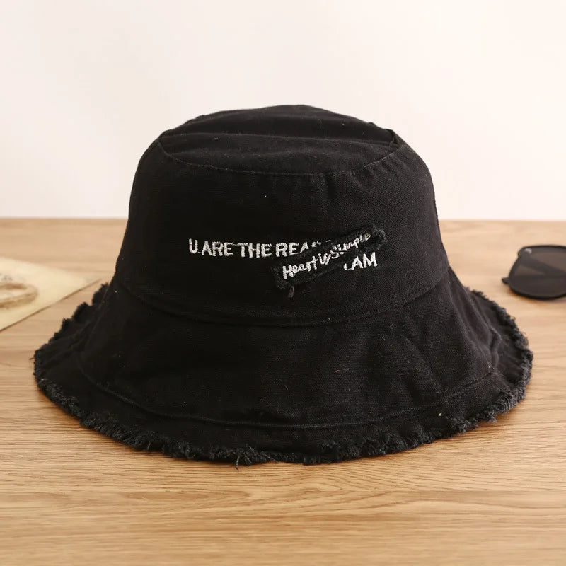 Men's Raw Fringed Bucket Hat Bob Summer Kpop Cloth Label Panama Hat for Women Hip Hop Caps Outdoor Sun Fishing Fisherman Hat