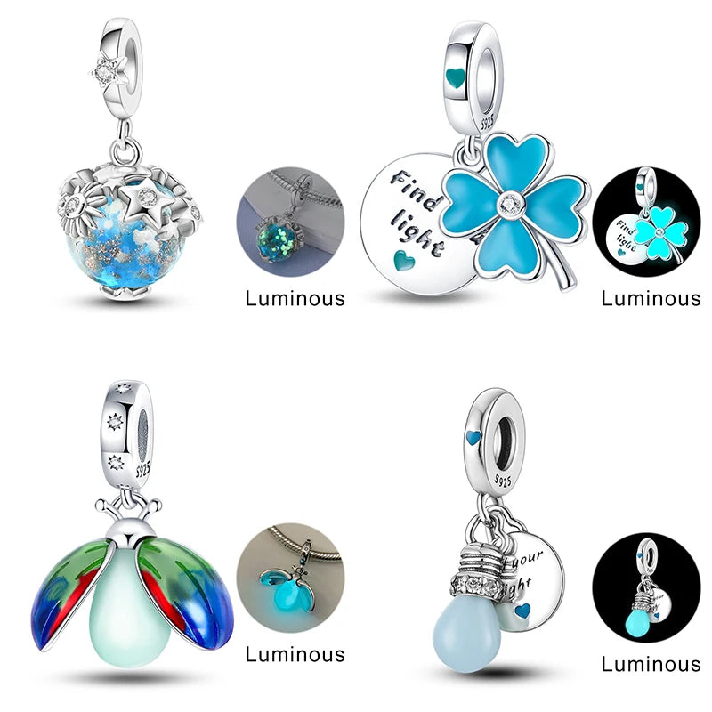 Luminous Charms Pendant Firefly Butterfly Stars 925 Silver Beads Fit Original Pandora Bracelets For DIY Birthday Jewelry Making