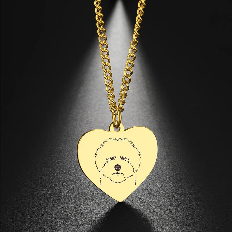 Dreamtimes Cute Pets Dogs Animal Lovely Spotted Dog Heart Pendant Handmade Bulldog Necklace For Women Men Jewelry Accessories