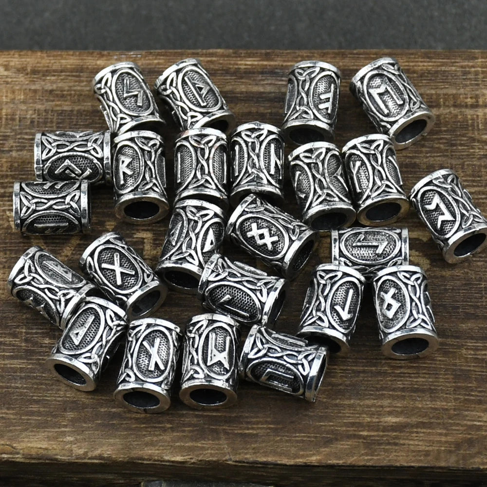 Odin Crow Skull Beard Bead Viking Rune Hair Beard Valknut Vegvisir Compass snowflake Trinity Charms for Beards Rune Bracelet DIY