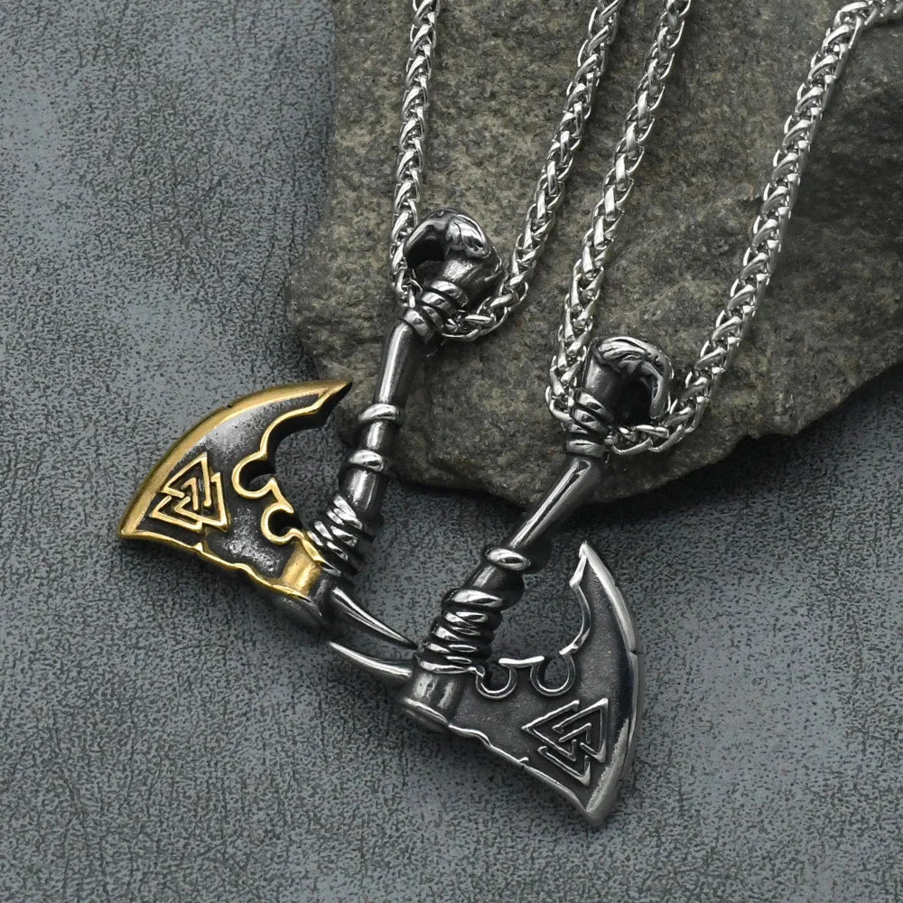 Norse Runes Valknut Viking Axe Pendant Necklaces Men Stainless Steel Hatchet Thor Hammer Mjolnir Slavic Amulet Jewelry