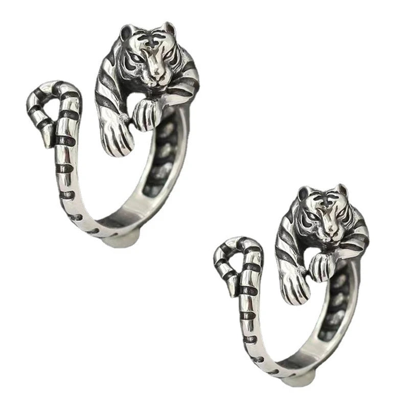 Ferocious Tiger Ring for Men Women Vintage Silver Color Animal Style Simple Trendy Jewelry Gift Adjustable Opening Rings