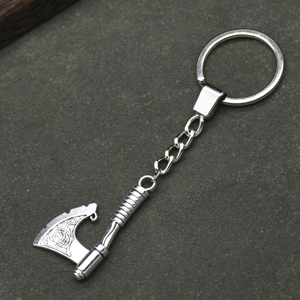 Viking Axe Pendant Key Chain for Men Runes Celtics Knot Vintage Key Rings Keychain Slavic Amulet Alloy Jewelry Gifts