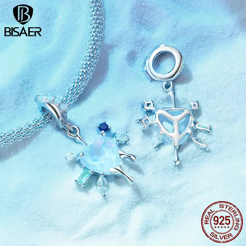 BISAER 925 Sterling Silver Kingdom Snowflake Charm Bead Ice Flower Pendant Plaqué Platine Fit Femmes DIY Bracelet Fine Jewelry