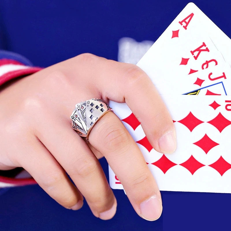 Cool  Playing Cards Finger Ring Open Adjustable Ring Hip Hop Lucky Spade Band Ring Minimalist Jewelry Gifts for Men