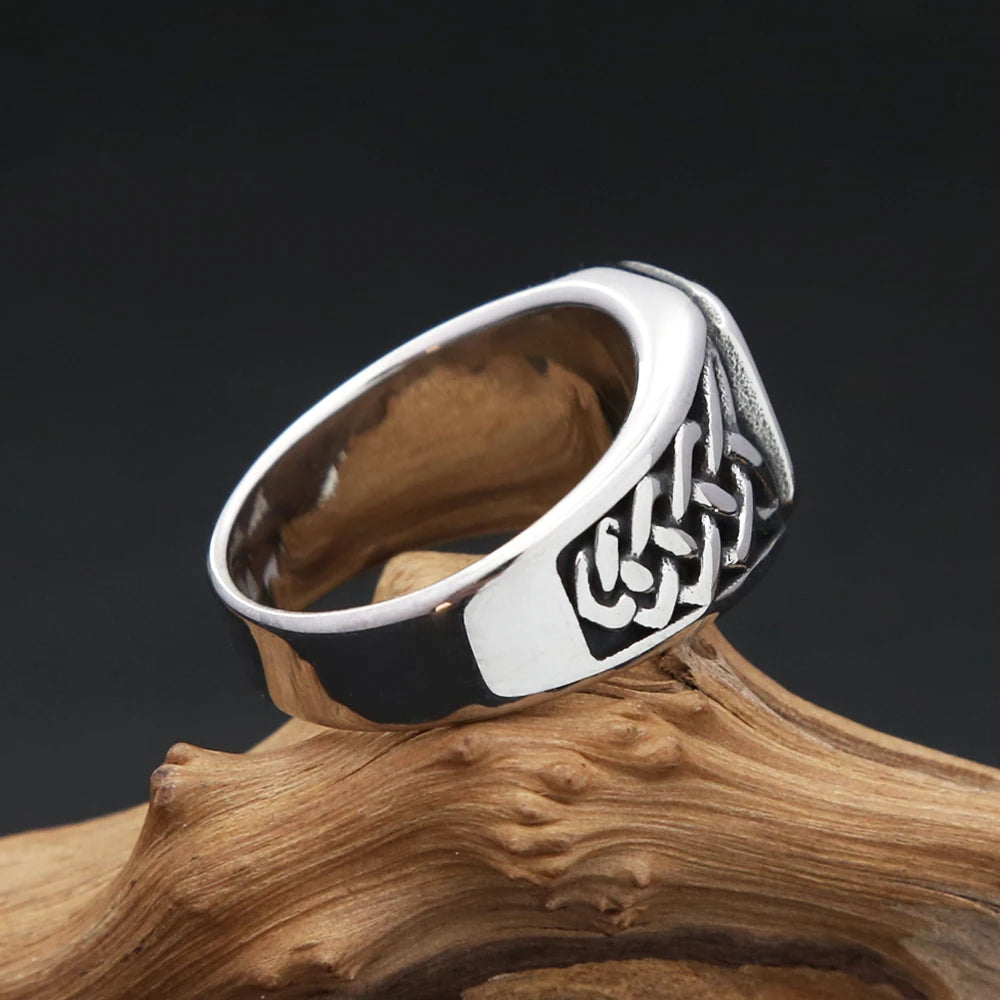 Punk Vintage Square Red Stone Signet Rings For Men Women Stainless Steel Nordic Vikings Knot Rune Ring Fashion Jewelry Wholesale