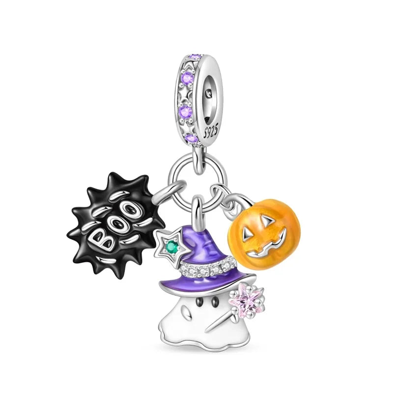 New 925 Sterling Silver Skeleton Clown Witch Halloween Series Pendant Fit Original Pandor Bracelet Snake Chain Beaded Women Gift