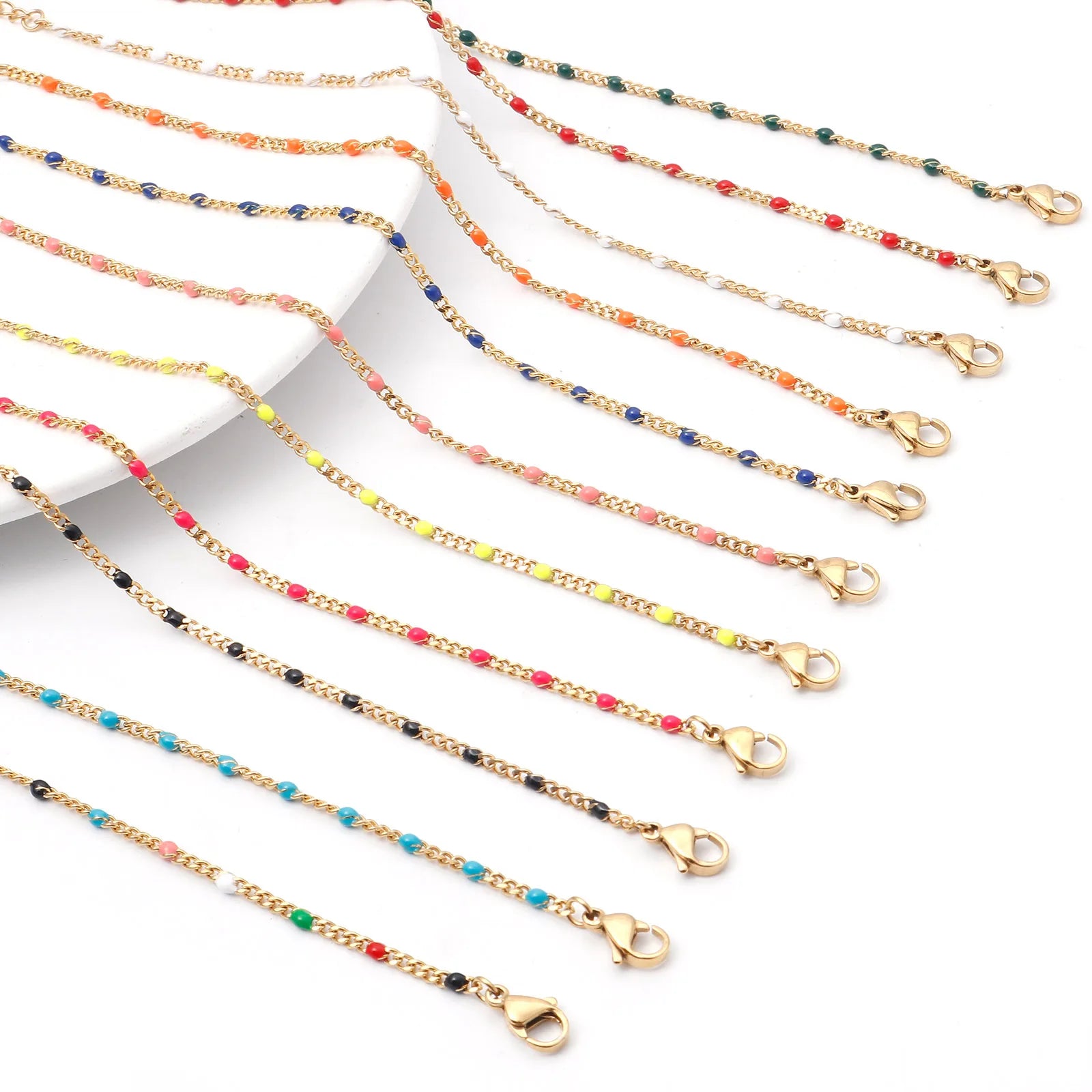 Colorful 304 Stainless Steel Cuban Link Chain Necklace Multicolor Enamel Gold Color Necklace Women Party Jewelry 45cm long, 1 PC