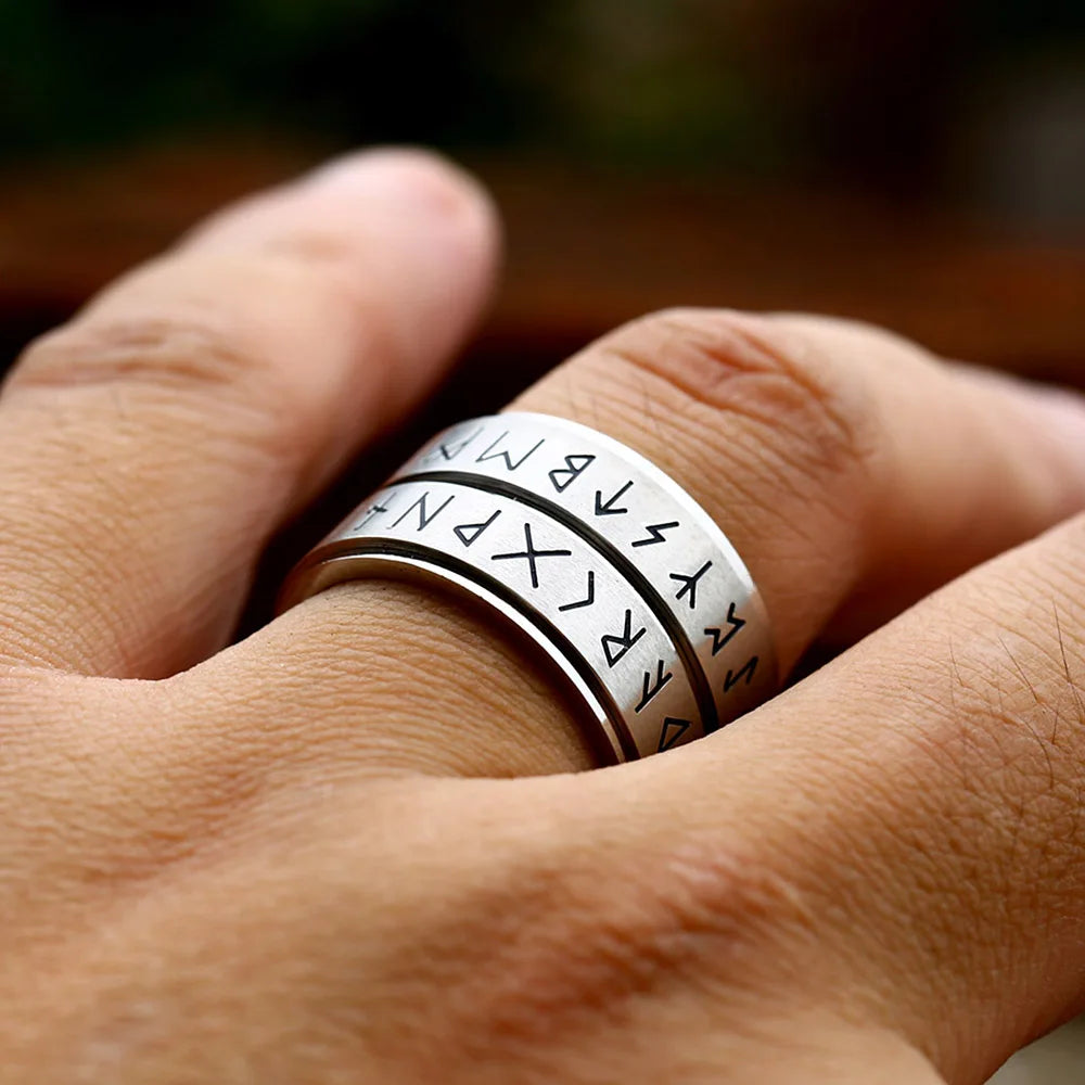 New Simple Double Viking Runes Ring For Men Women 316L Stainless Steel Rotatable Fashion Couple Amulet Jewelry Gifts Wholesale