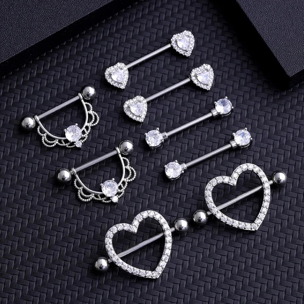 Mixed-style Nipple Ring Sets 3 Pairs Flower Heart Butterfly Nipple Piercing Lot Stainless Steel Cute Cat Bear Shield Bar Jewelry