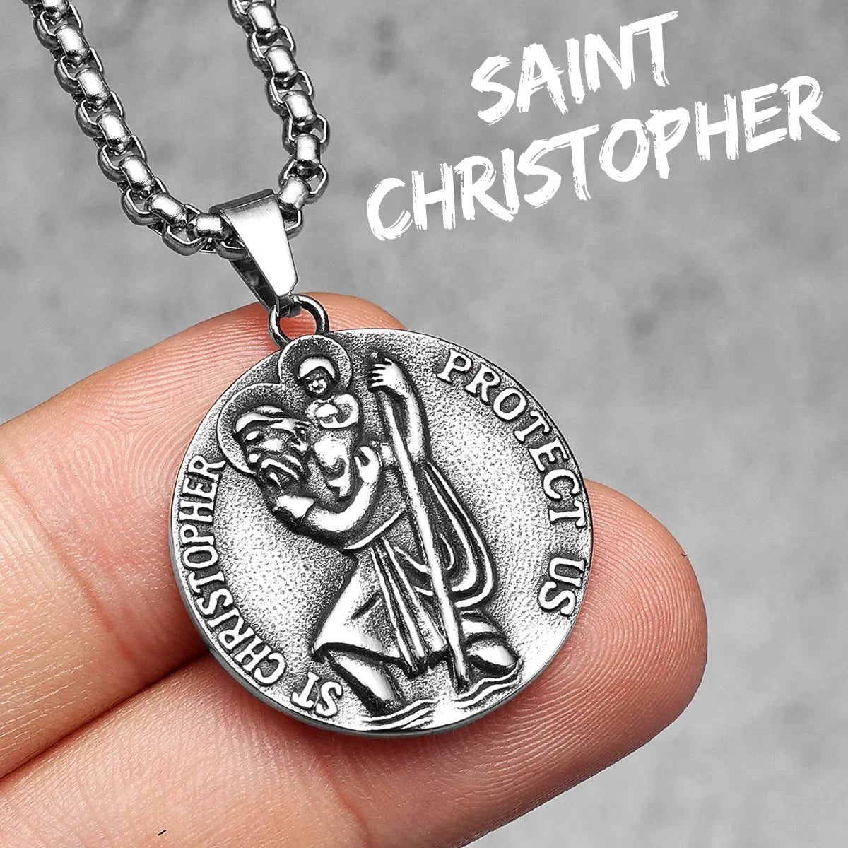 St Christopher Pendant 316L Stainless Steel Amulet Necklace Men Chain Rock Party Vintage for Biker Male Jewelry Gift Wholesale