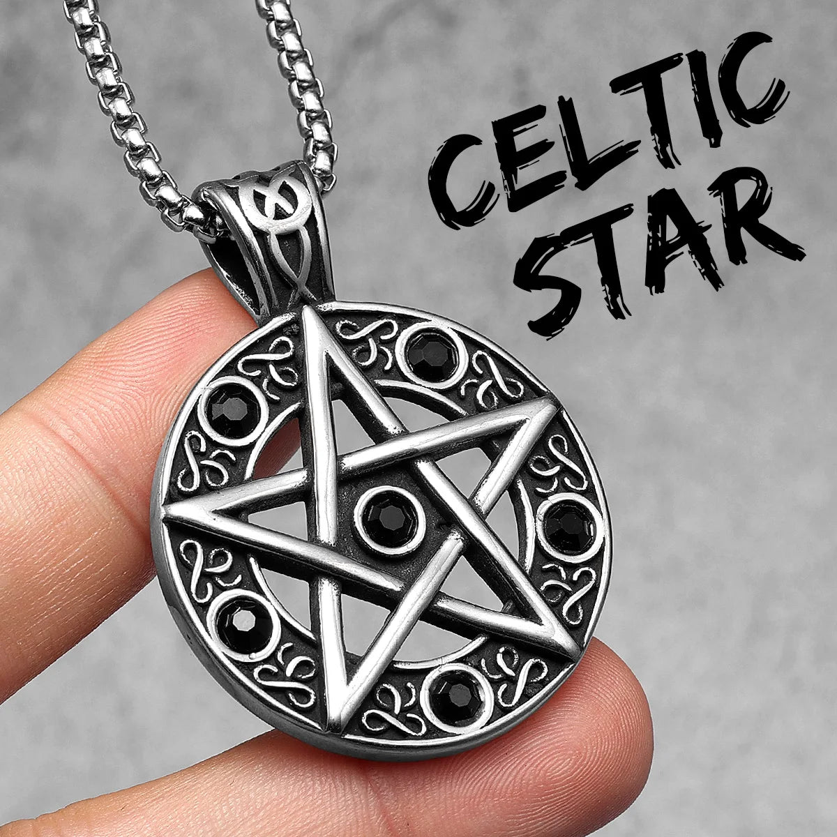 Celtic Star Necklace Retro Five-pointed Pendant 316L Stainless Steel Men Gem Chain Rock Punk Hip Hop for Male Jewelry Xmas Gift