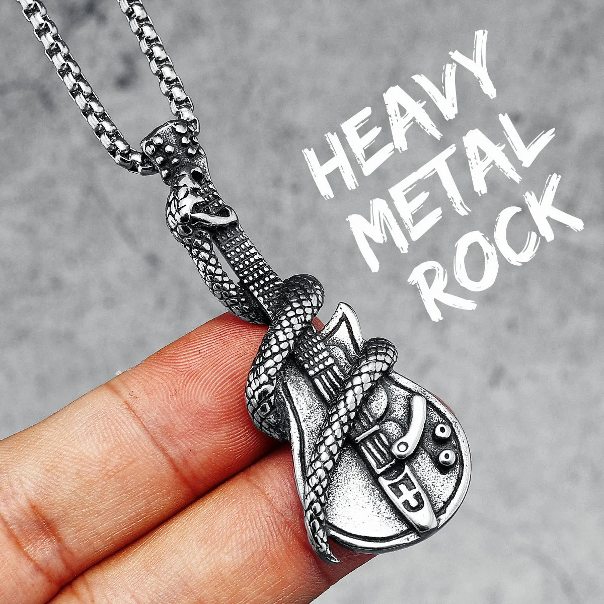 Snake Guitar Necklace Stainless Steel Heavy Metal Band Pendant Punk Rock Men Chain Hip Hop for Boyfriend Jewelry Gift Wholesale