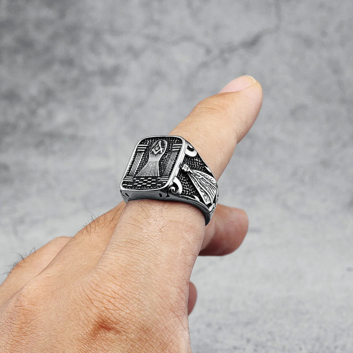 Masonic Skull Ring 316L Stainless Steel Men Skeleton Freemasonry Rock for Rider Male Boyfriend Jewelry Best Gift Dropshipping