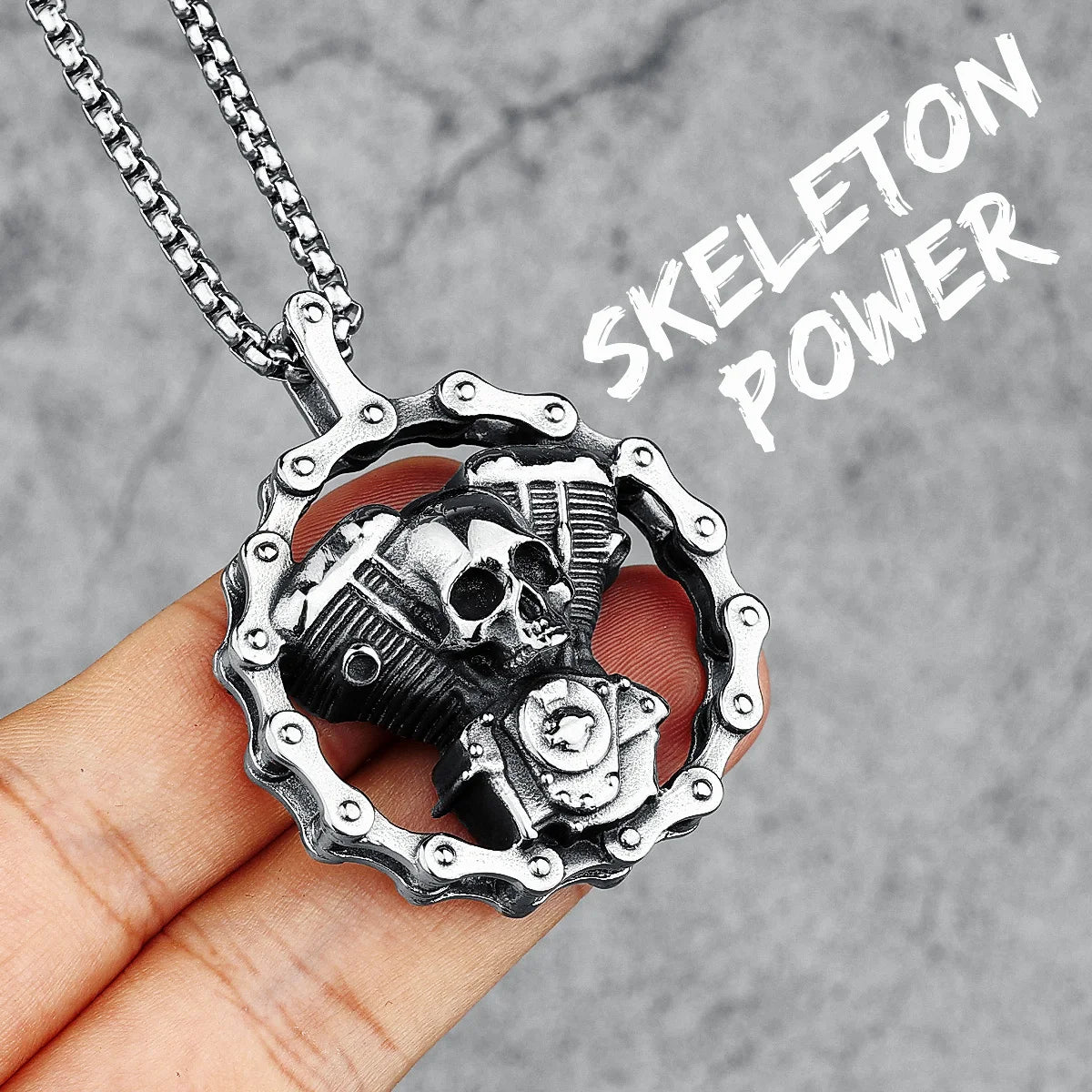 Collier rétro avec pendentif squelette en acier inoxydable 316L pour homme, style motard, bijoux, cadeau