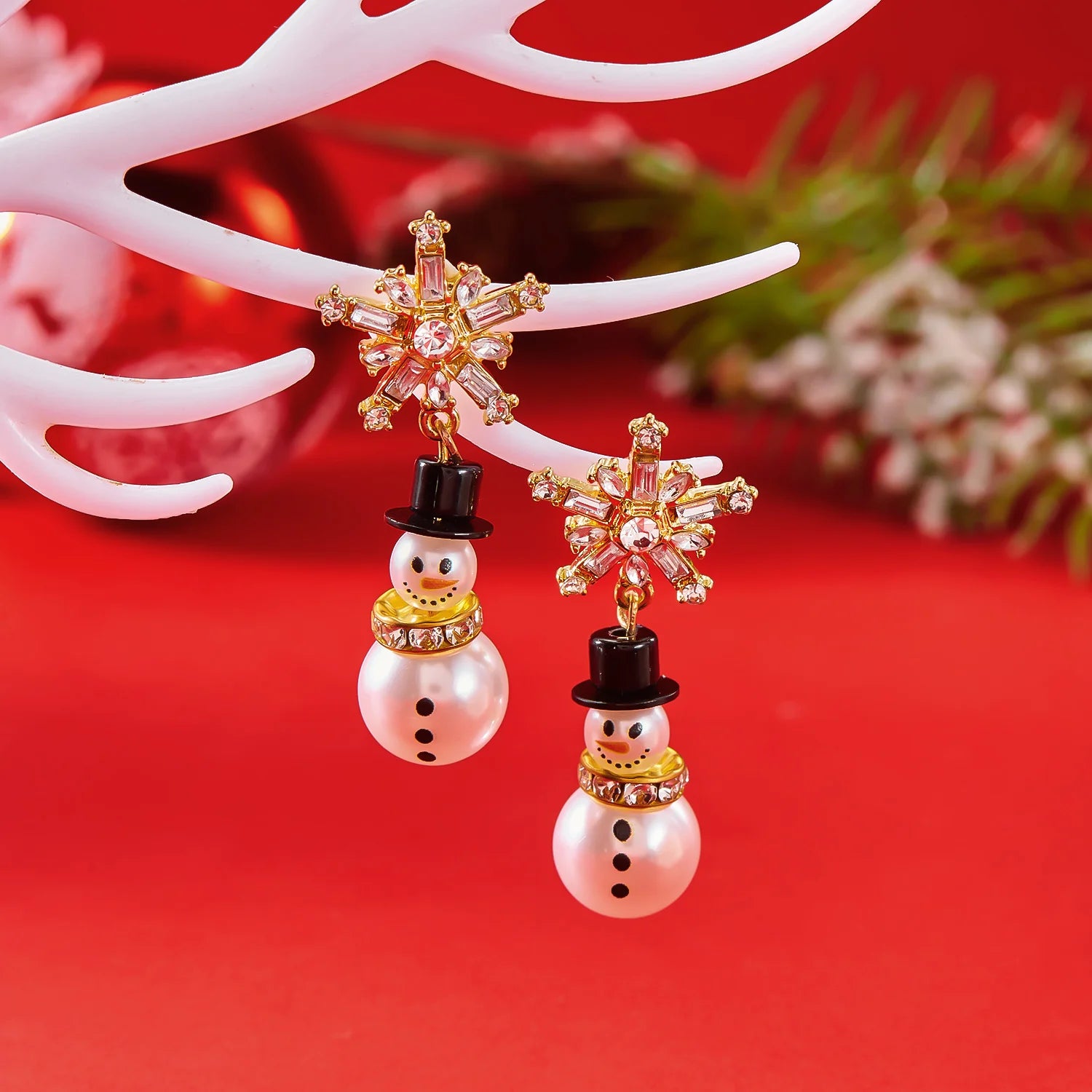 Fashion Christmas Snowman Snowflake Stud Earrings For Women Pearl Crystal Dangle Piecring Cute Xmas Ear Jewelry New Year Gift