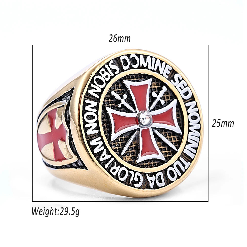 Heavy Metal Crusader Red Cross Ring For Men Boys Stainless Steel Domineering Knights Templar Masonic Rings Fashion Jewelry Gifts