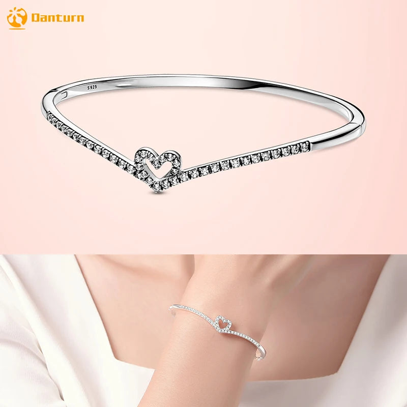 Danturn 925 Silver Heart Infinity Wishbone Heart Blue Disc Fan Clasp Heart T-Bar Multi Snake Chain Bracelets