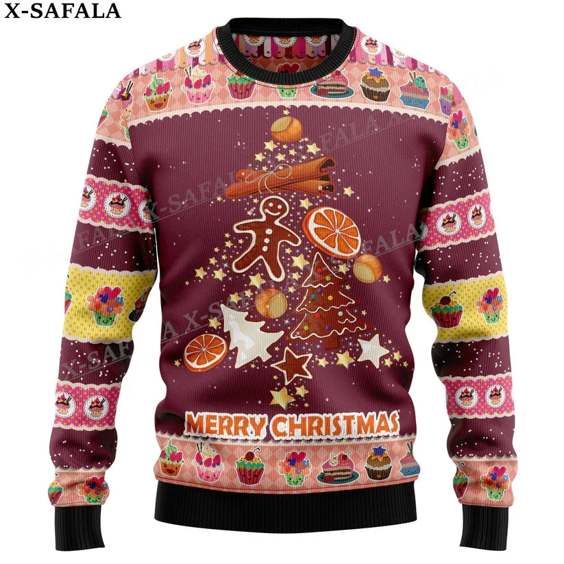 Gingerbread Man Funny Food Christmas Knit Sweaters Funny Halloween Christmas Gift Jumpers Tops Couple Party Unisex Casual-3