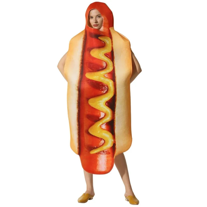 Adult Hot Dog Halloween Party Costumes Funny Food Jumpsuits Outfits for Men Women Carnival Purim Fancy Dress