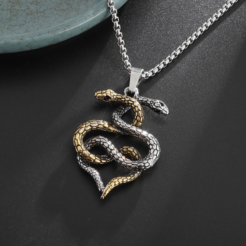 Collier avec pendentif en forme de serpent à deux têtes, style punk rétro, pour homme et femme, mode rock, hip-hop, cyclisme, fête, bijoux nordiques, cadeau