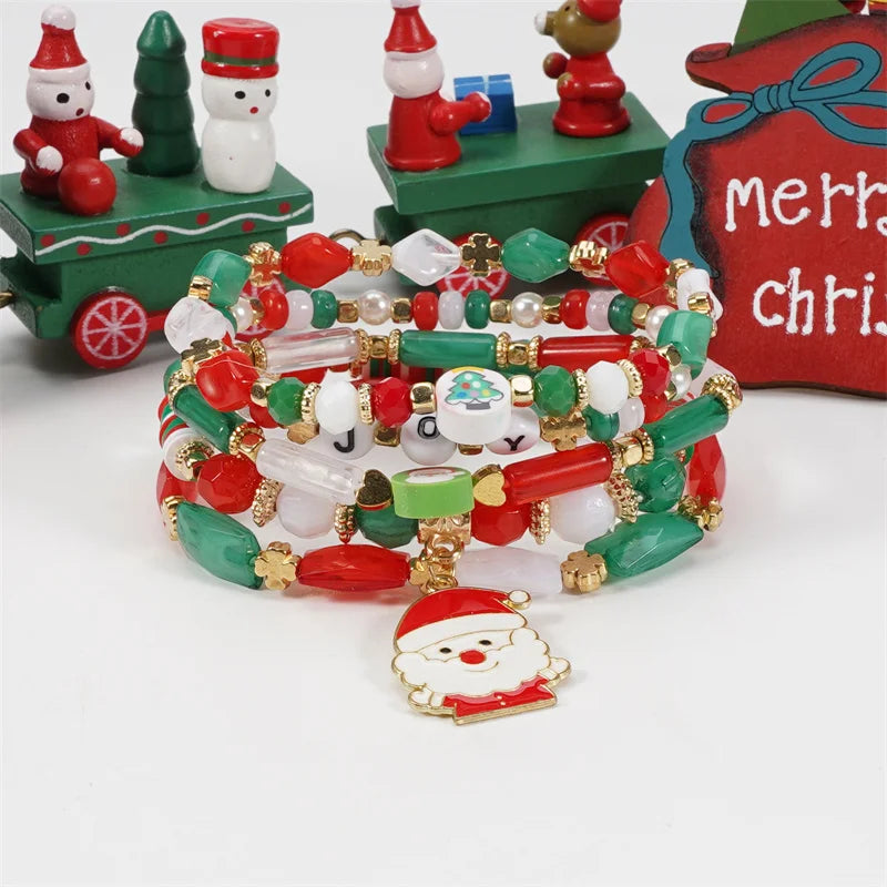 Bracelet multicouches en perles pour femme, bonhomme de neige, père Noël, arbre de Noël, bijoux de fête