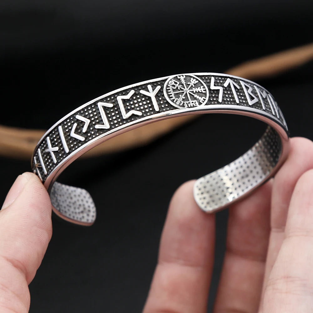 Vintage Nordic Vikings Compass Bracelet 316L Stainless Steel Viking Runes Cuff Bangles For Men Women Fashion Amulet Jewelry Gift