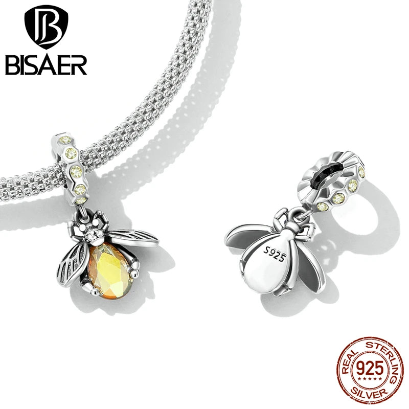 BISAER 925 Sterling Silver Flower Bird Series Charm Bee Bead Sunflower Garden Pendant For Women Bracelets DIY Fine Jewelry Gift