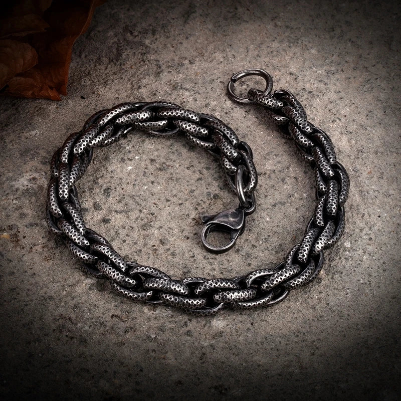 MKENDN Vintage Oxidized Black Link Chain Bracelets For Men Motocycle Cuban Chain Stainless Steel Punk Rock Biker Jewelry Gifts