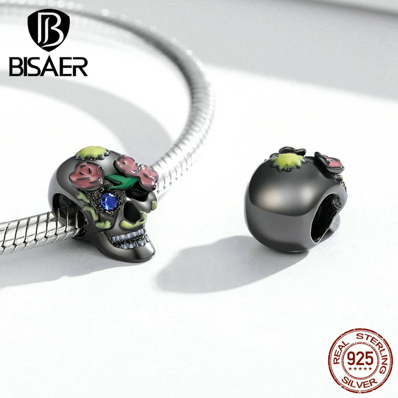 BISAER Halloween Series 100% 925 Sterling Silver Charm Skull Ghost Pumpkin Witch Bead for Woman Bracelet Fine Jewelry ECC1955