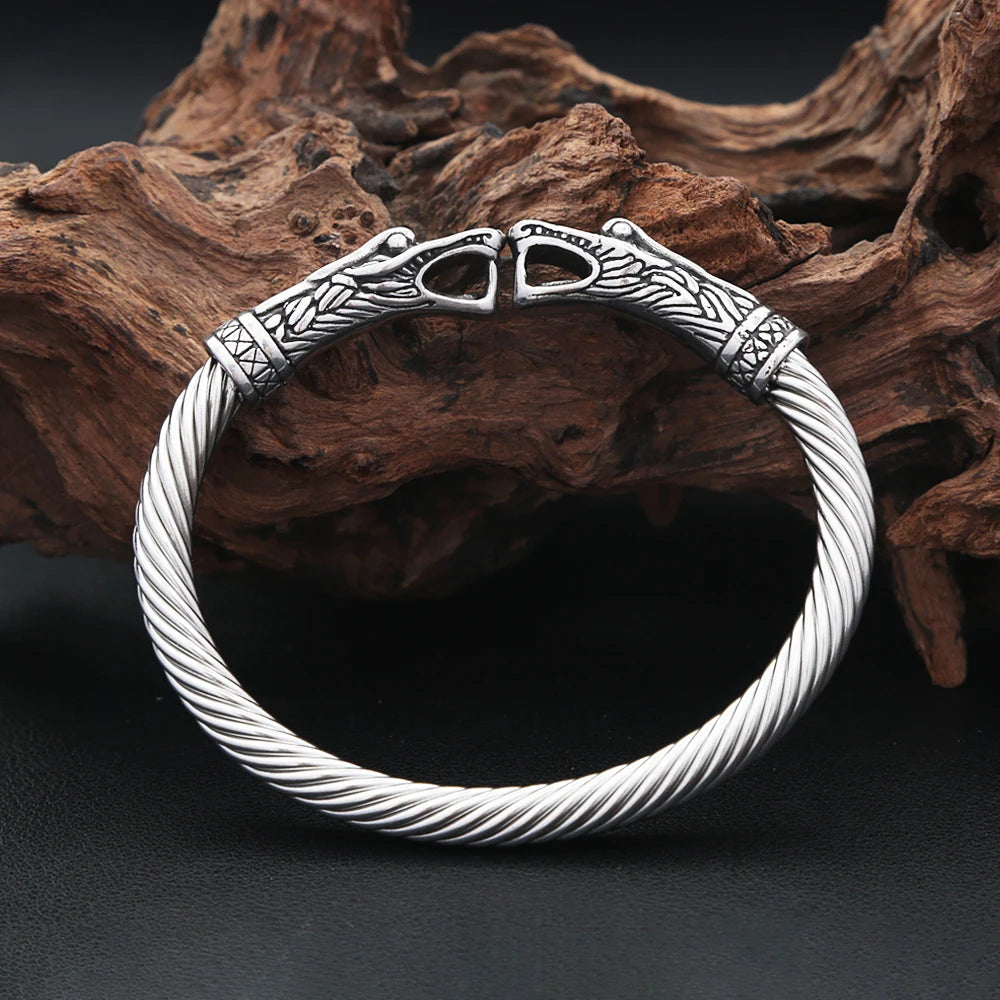 Vintage Nordic Vikings Dragon Bracelets For Men 316L Stainless Steel Open Animal Cuff Bangles Fashion Charm Scandinavian Jewelry