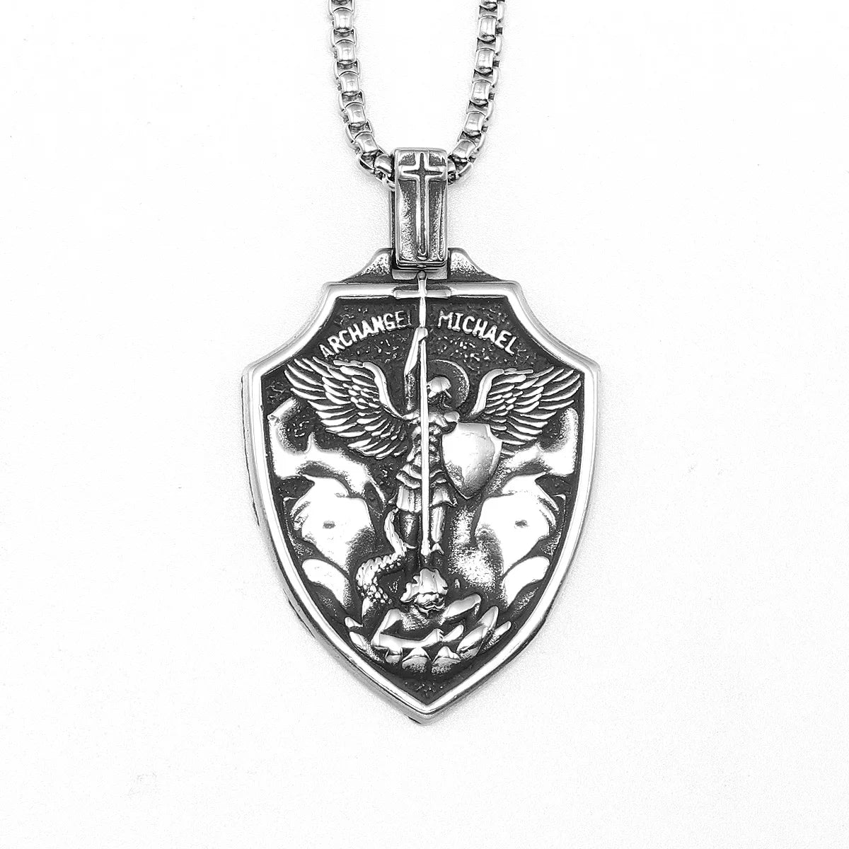 Pendentifs Archange Saint Michel Collier en Acier Inoxydable 316L Hommes Puissante Amulette Chaîne Rock Punk Vintage Bijoux Cadeau Accessoires