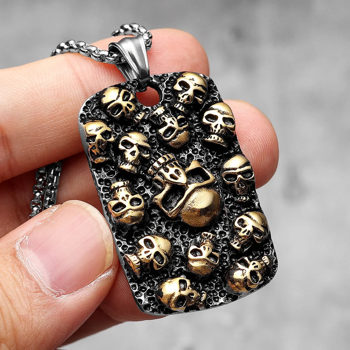 Schädel Anhänger Männer Hölle Skeleton Halskette Militär Karte Edelstahl Kette Rock Punk für Biker Männlichen Schmuck Geschenk Dropshipping